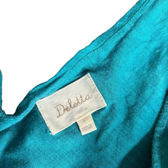 Anthropologie Deletta Twist Flounce Tank Ruched Flowy Top Size Large Teal Boho - Picture 3 of 7